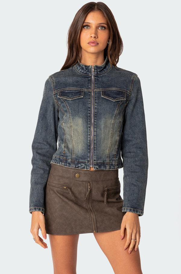 edikted Scorpio Washed Denim Jacket blue