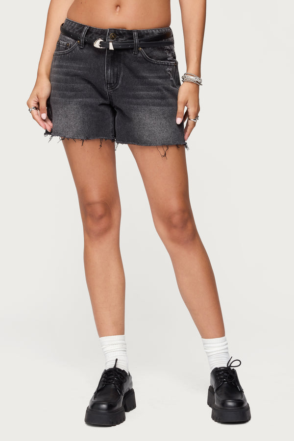 Edikted Scottie Low Rise Denim Shorts Black