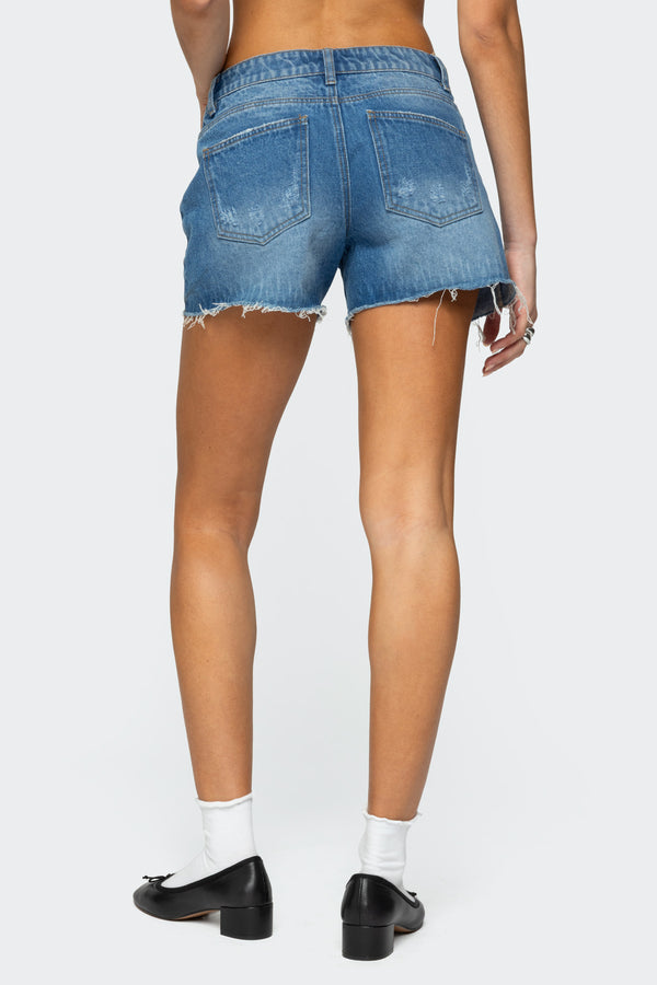 Edikted Scottie Low Rise Denim Shorts Blue