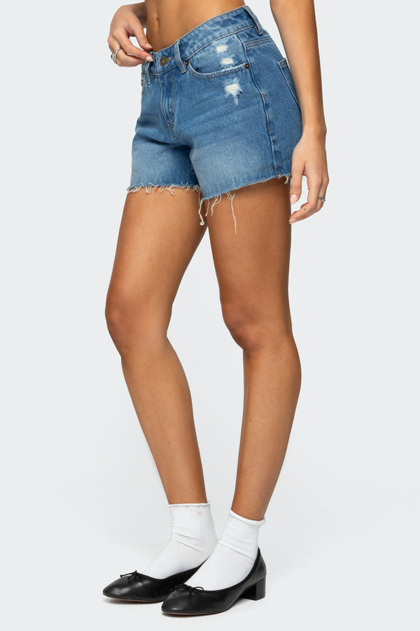 Edikted Scottie Low Rise Denim Shorts Blue