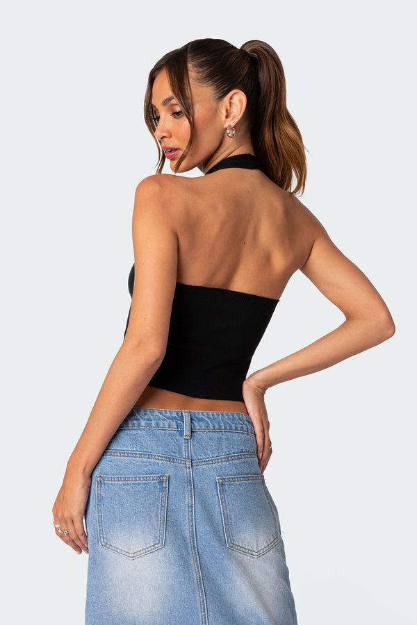 Edikted Sculpt Knitted Split Front Top Black