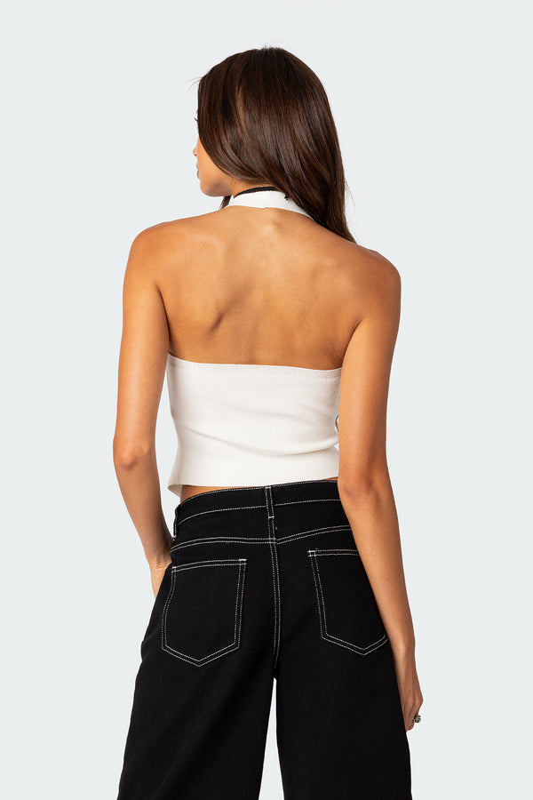 Edikted Sculpt Knitted Split Front Top Cream