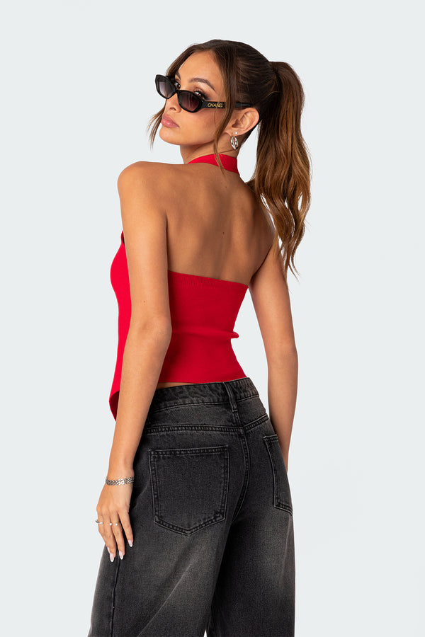 Edikted Sculpt Knitted Split Front Top Red