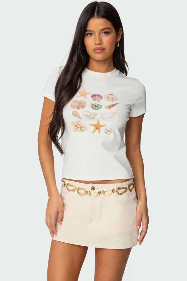 edikted Seashells Graphic T Shirt white