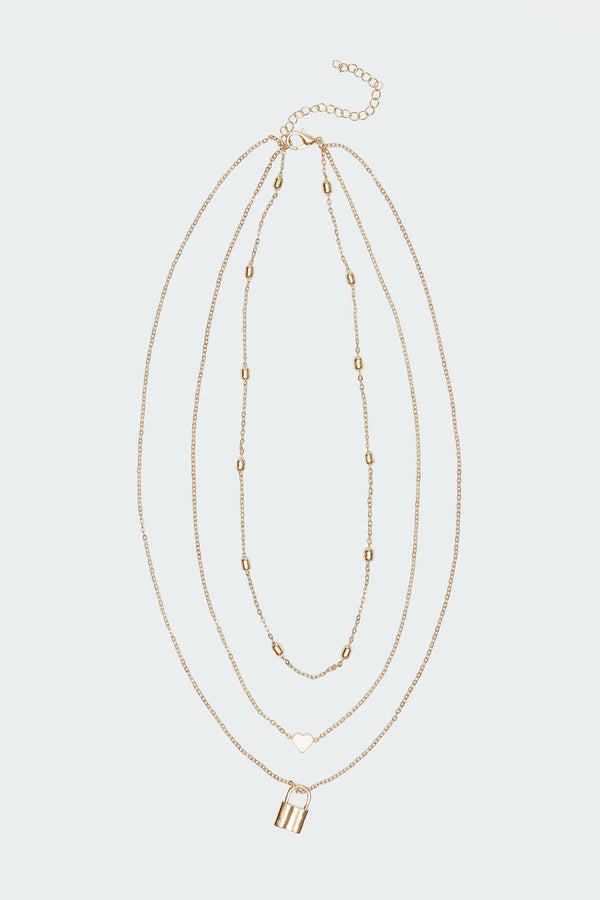 Edikted Secrets Layered Lock Necklace Gold