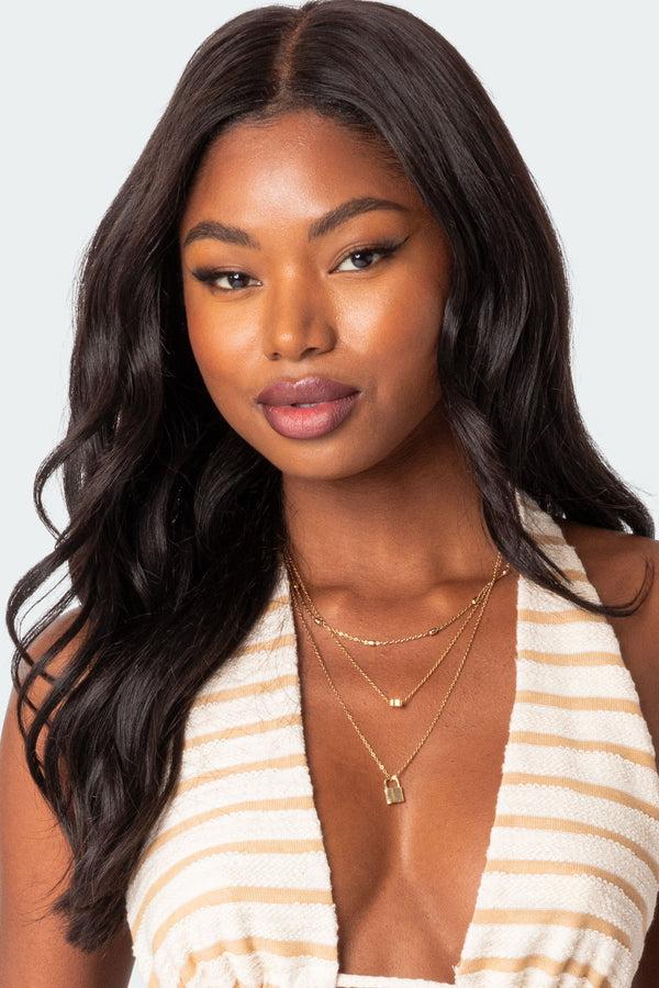 edikted Secrets Layered Lock Necklace gold