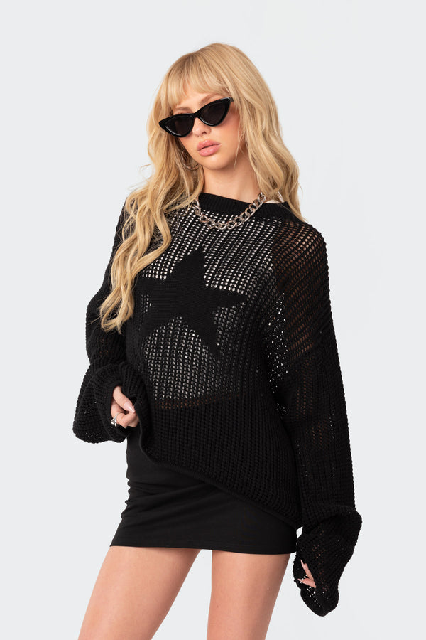 Edikted Seeing Stars Oversized Sweater Black