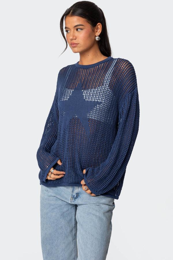 Edikted Seeing Stars Oversized Sweater Blue