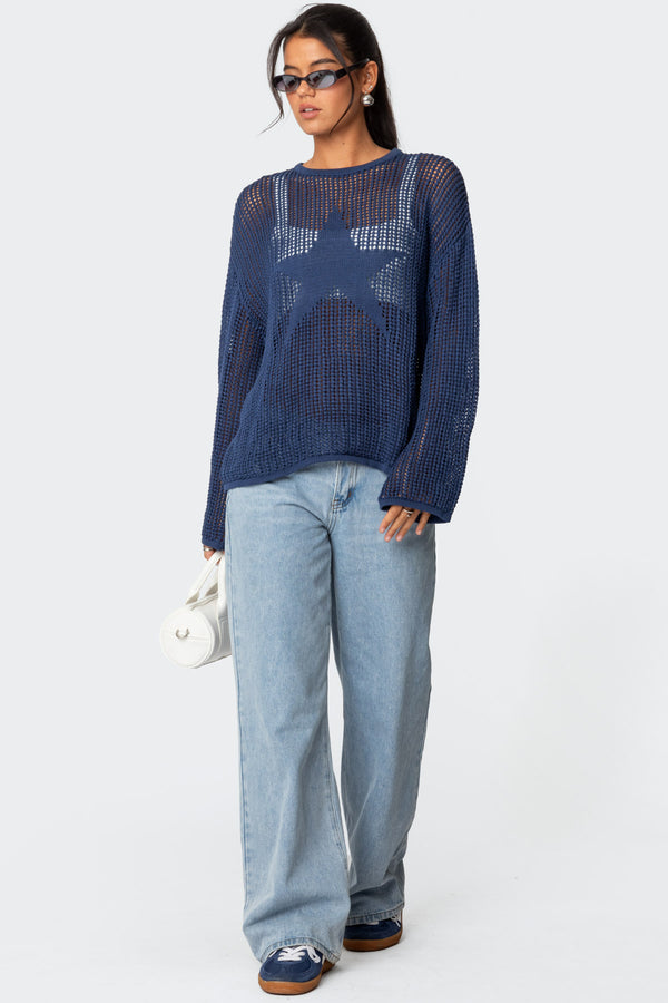 Edikted Seeing Stars Oversized Sweater Blue