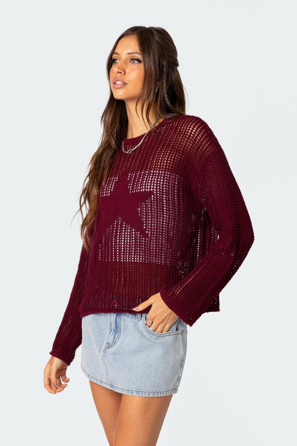 Edikted Seeing Stars Oversized Sweater Burgundy