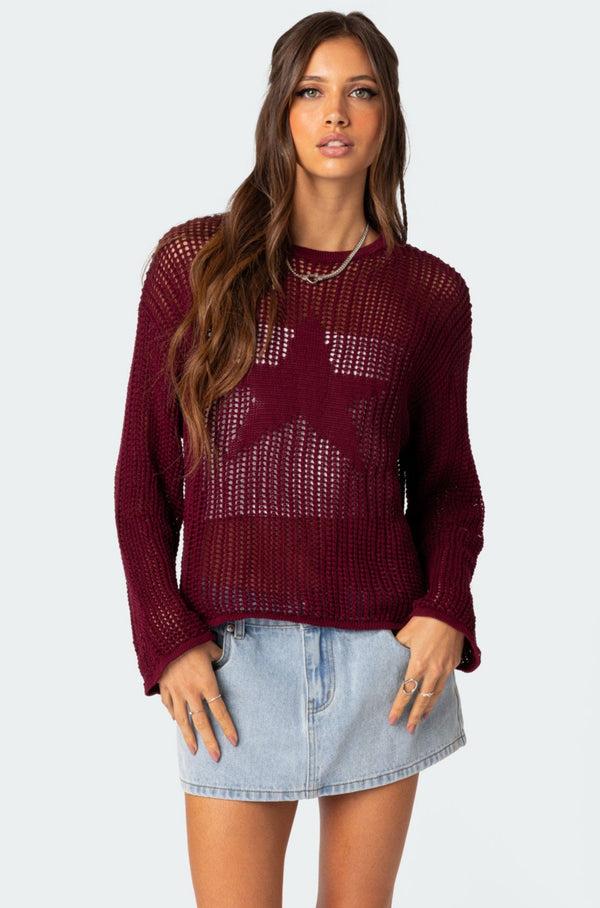 edikted Seeing Stars Oversized Sweater burgundy
