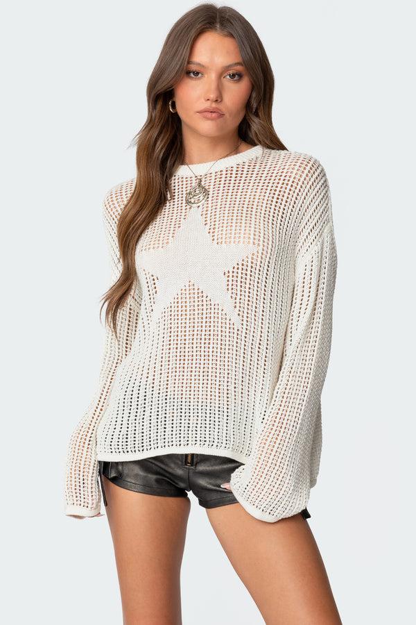 edikted Seeing Stars Oversized Sweater white