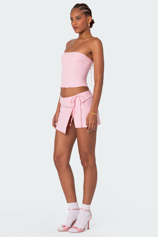Edikted Selena Asymmetric Wrap Mini Skirt Pink