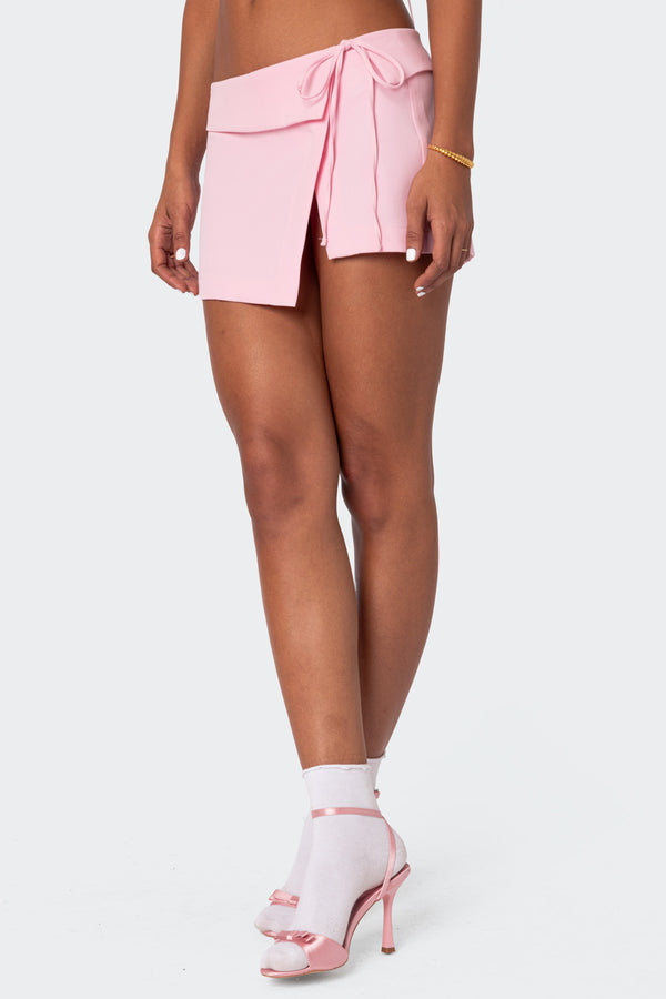 Edikted Selena Asymmetric Wrap Mini Skirt Pink