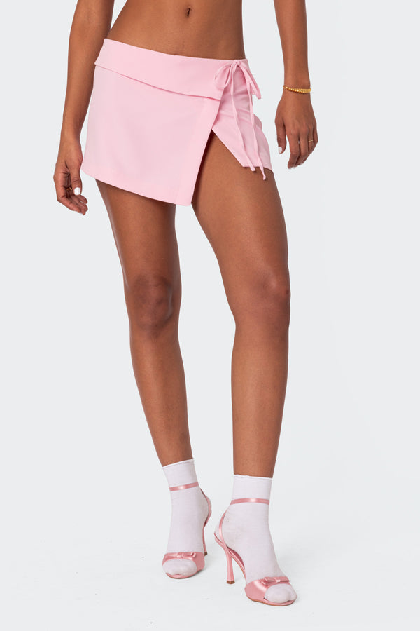 Edikted Selena Asymmetric Wrap Mini Skirt Pink