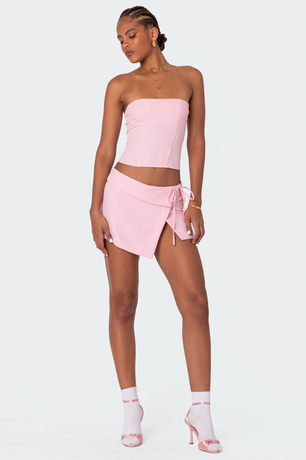 edikted Selena Asymmetric Wrap Mini Skirt pink