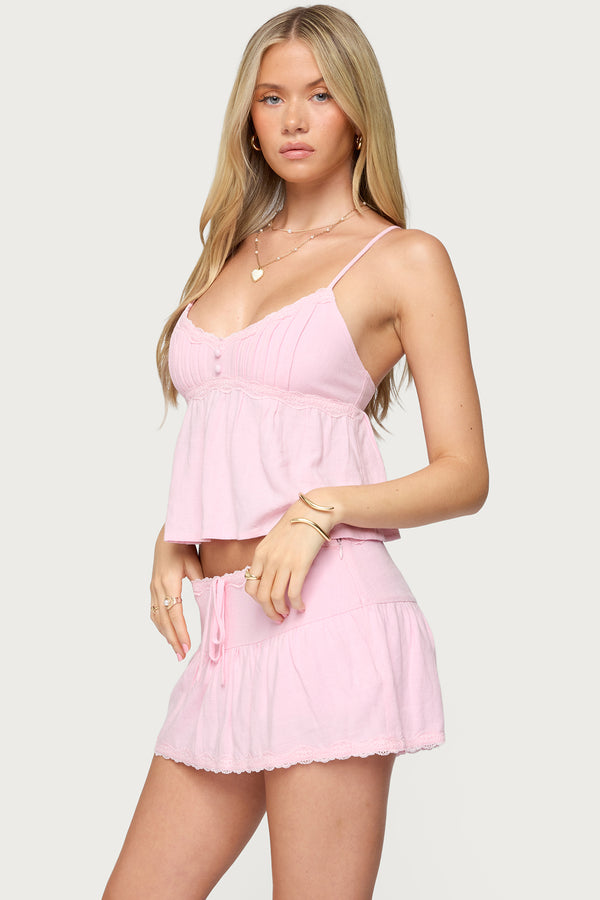 Edikted Selene Lacey Pleated Tank Top Light Pink