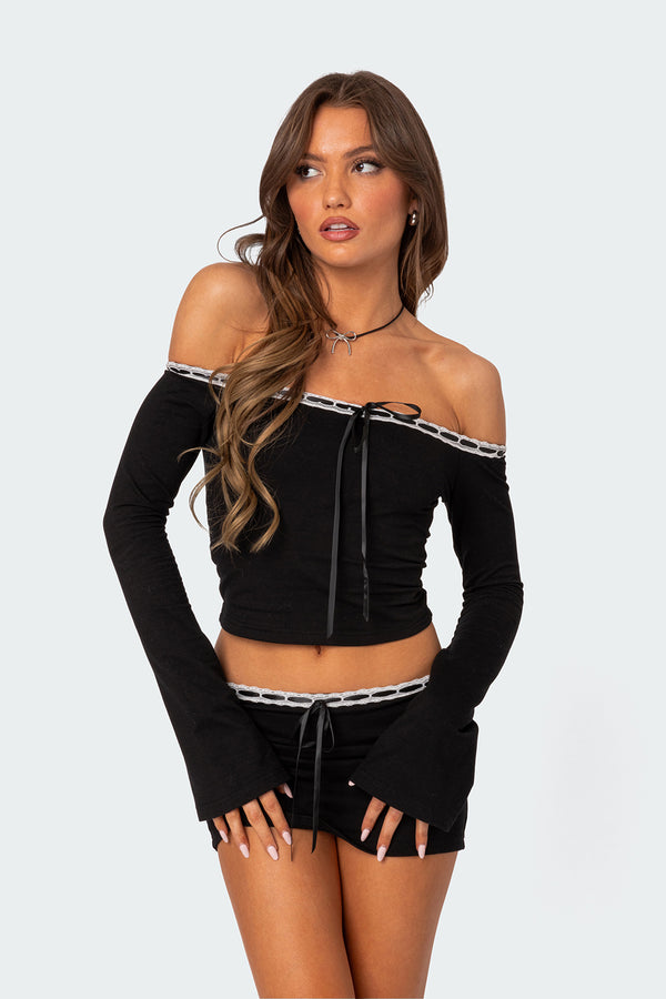 Edikted Seline Ribbon Trim Top Black