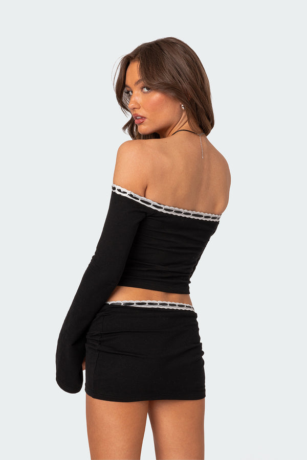 Edikted Seline Ribbon Trim Top Black