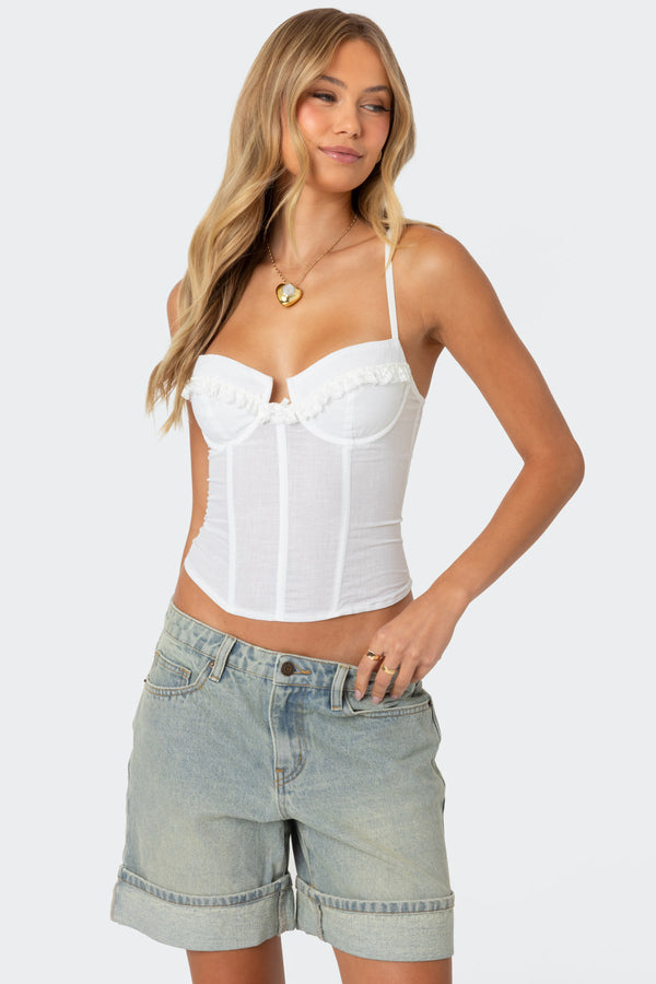 edikted Semi Sheer Linen Look Corset white