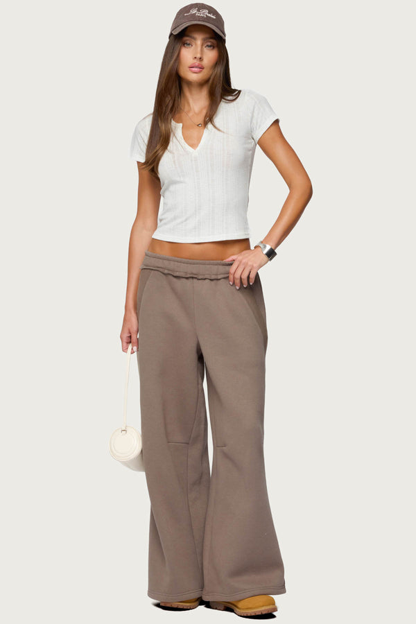 Edikted Semi Sheer Ribbed V Neck T Shirt White