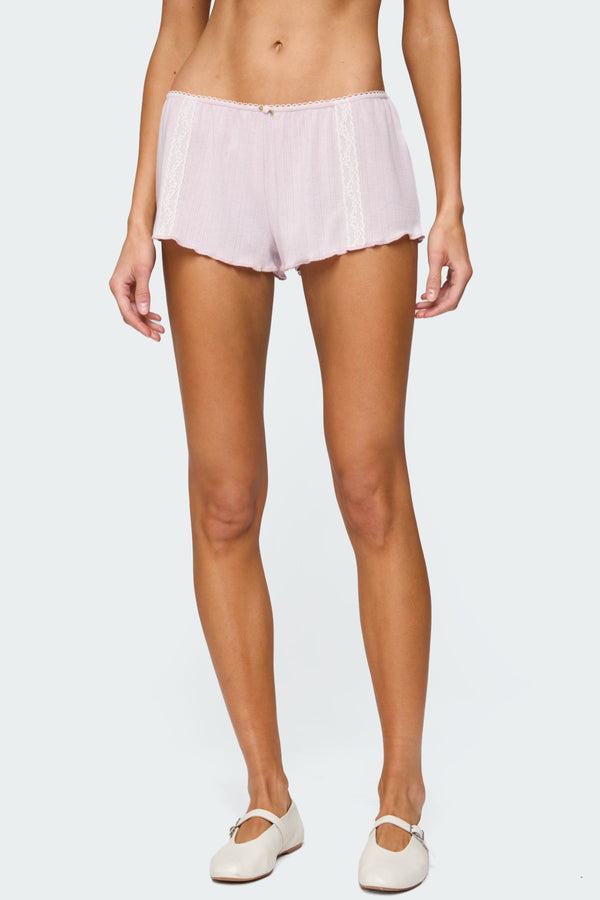 Edikted Sephi Lacey Pointelle Shorts Light Pink