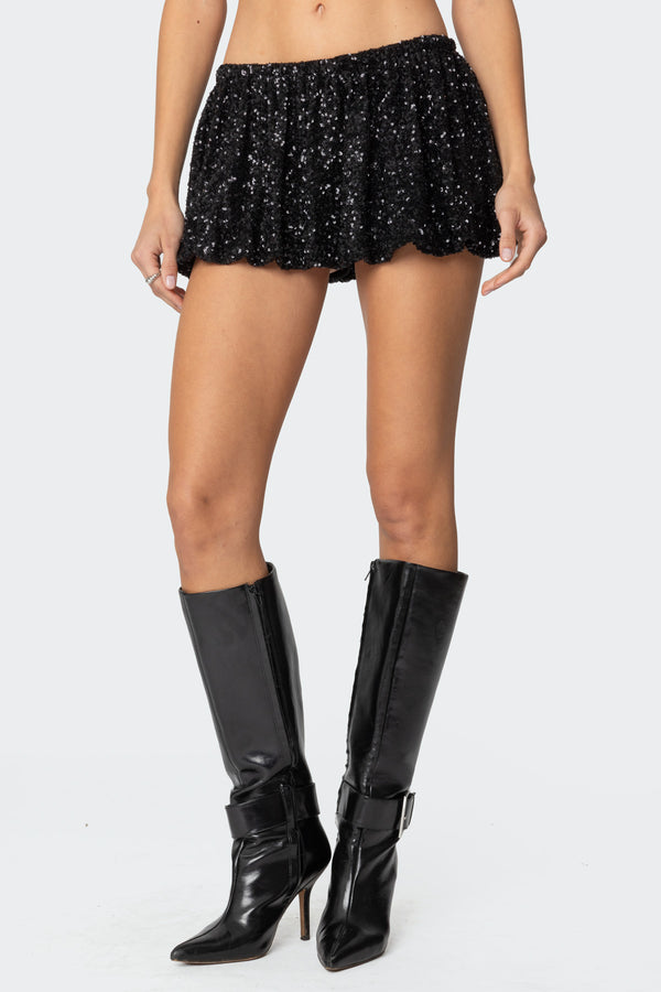 Edikted Sequin Bubble Micro Skort Black