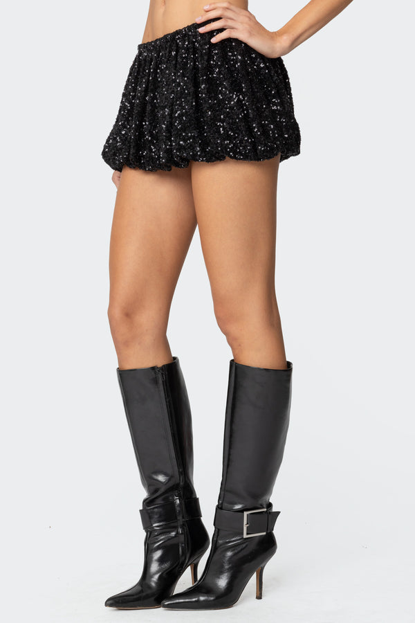 Edikted Sequin Bubble Micro Skort Black