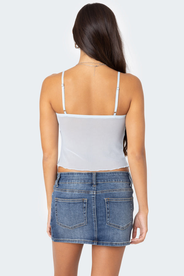 Edikted Serafina Sheer Mesh Tank Top Light Blue
