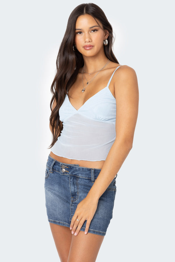 Edikted Serafina Sheer Mesh Tank Top Light Blue