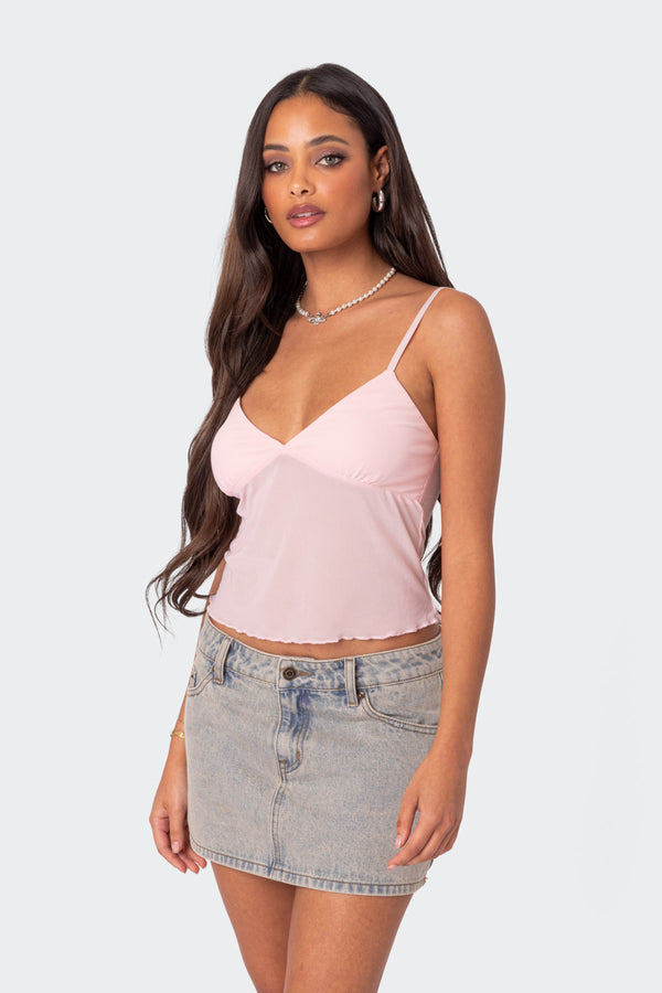 Edikted Serafina Sheer Mesh Tank Top Pink