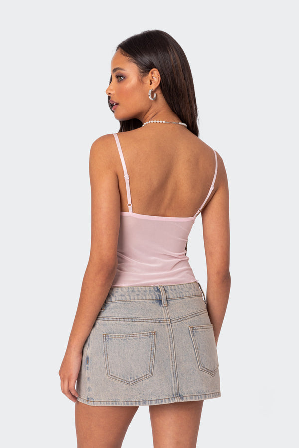 Edikted Serafina Sheer Mesh Tank Top Pink