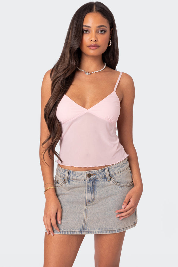 edikted Serafina Sheer Mesh Tank Top pink