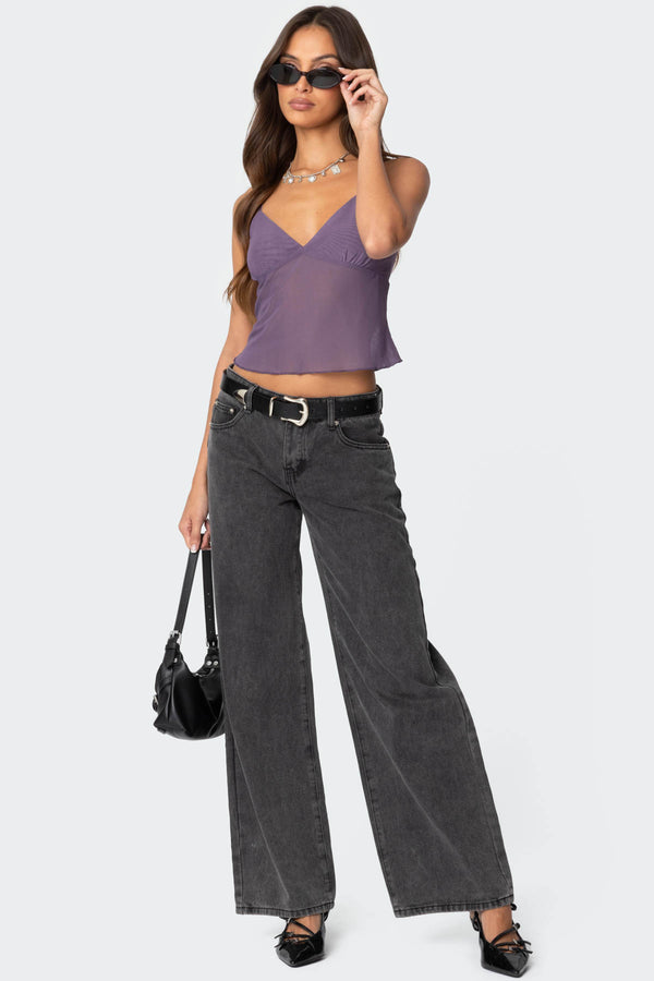 Edikted Serafina Sheer Mesh Tank Top Purple