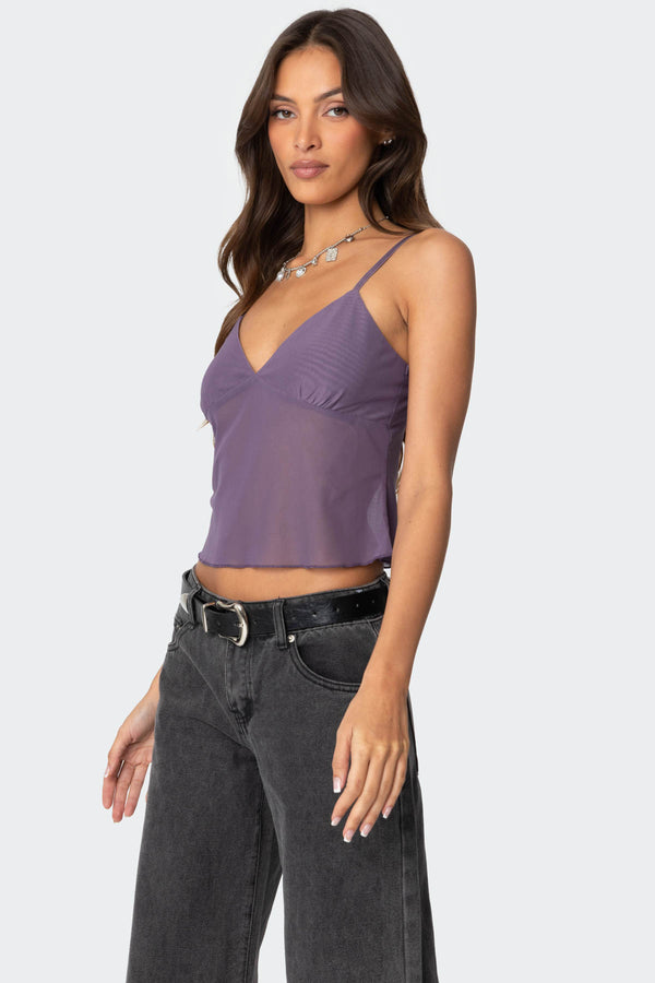 Edikted Serafina Sheer Mesh Tank Top Purple