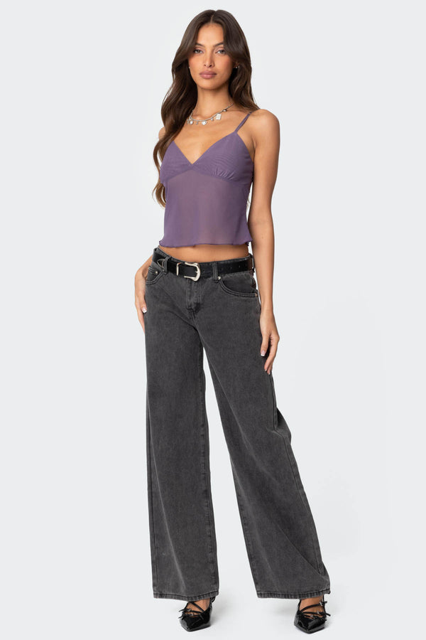 Edikted Serafina Sheer Mesh Tank Top Purple