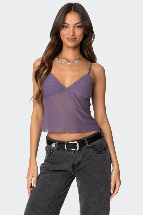 edikted Serafina Sheer Mesh Tank Top purple