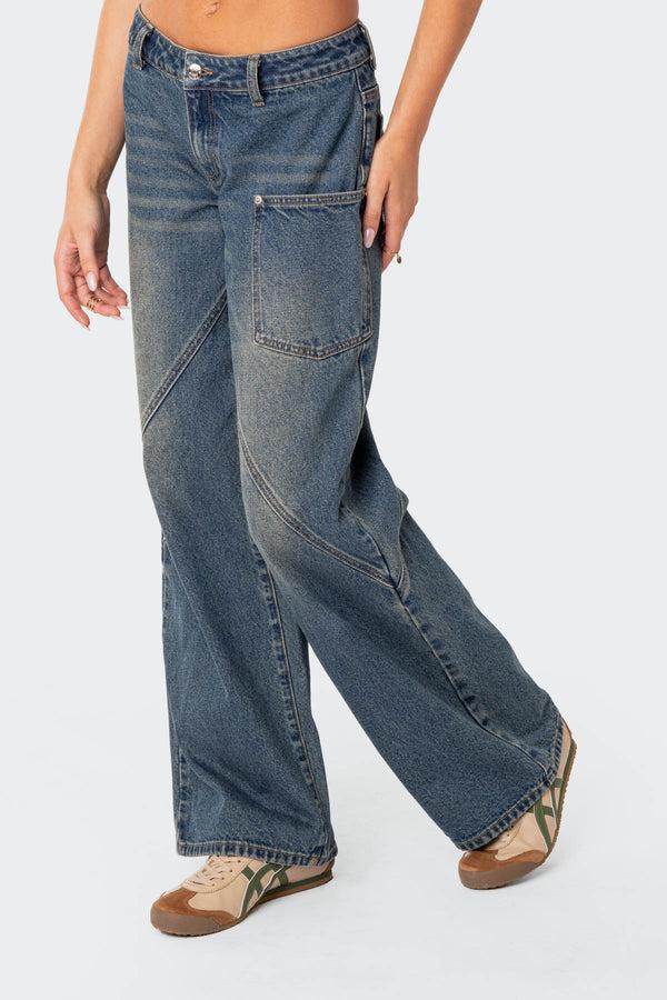 Edikted Serena Low Rise Carpenter Jeans Blue