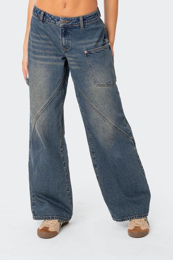 Edikted Serena Low Rise Carpenter Jeans Blue