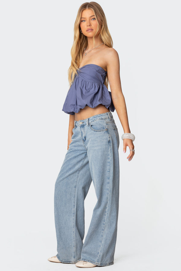 Edikted Serina Strapless Bubble Top Blue