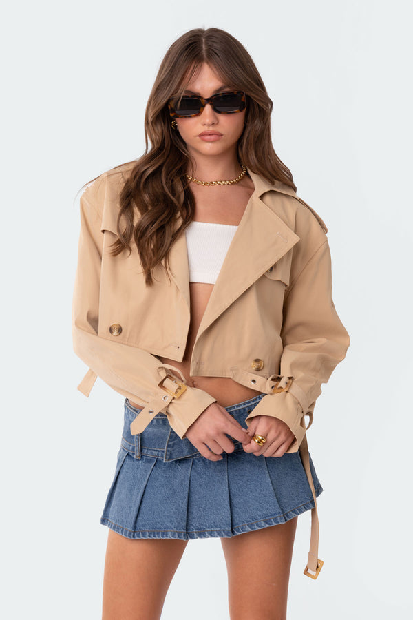 Edikted Shadow Cropped Trench Jacket Beige