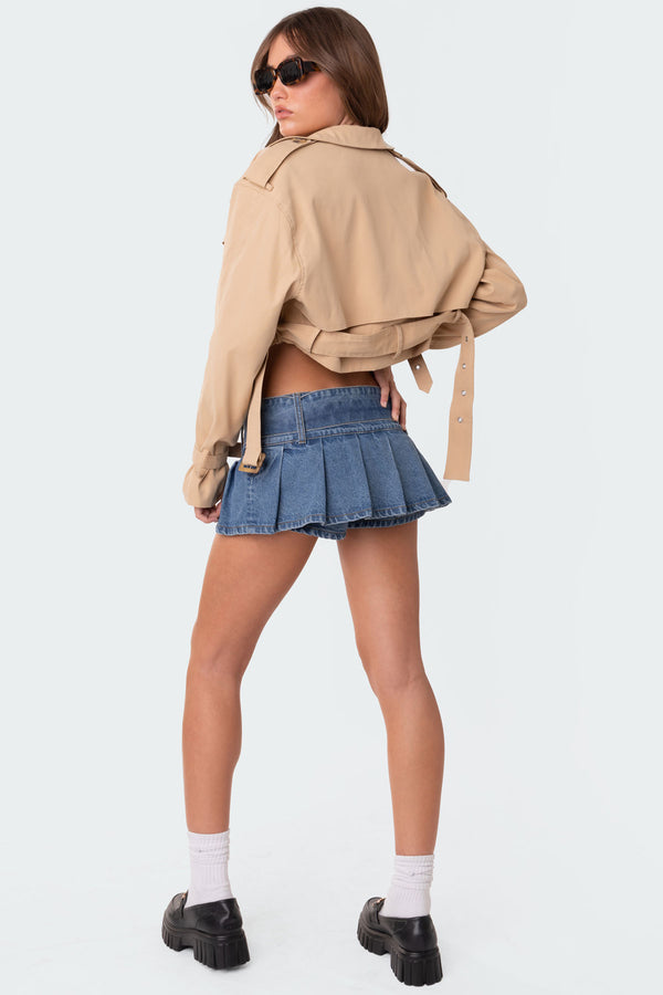 Edikted Shadow Cropped Trench Jacket Beige