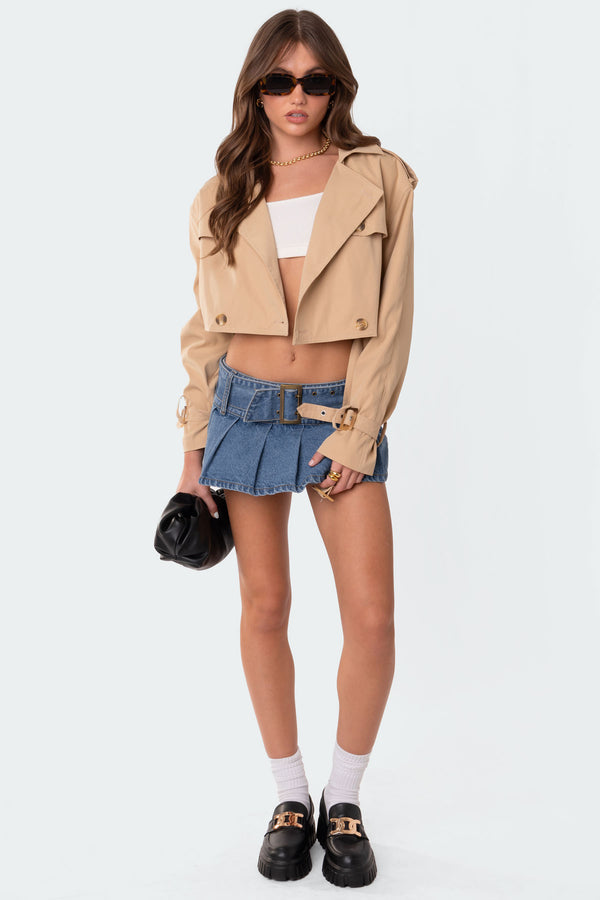 edikted Shadow Cropped Trench Jacket beige