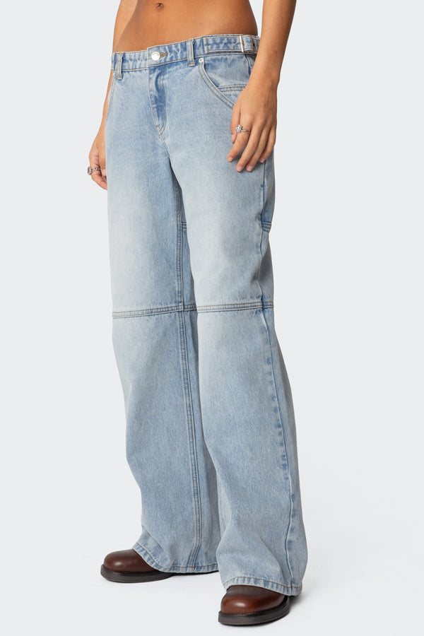 Edikted Shai Low Rise Carpenter Jeans Light Blue