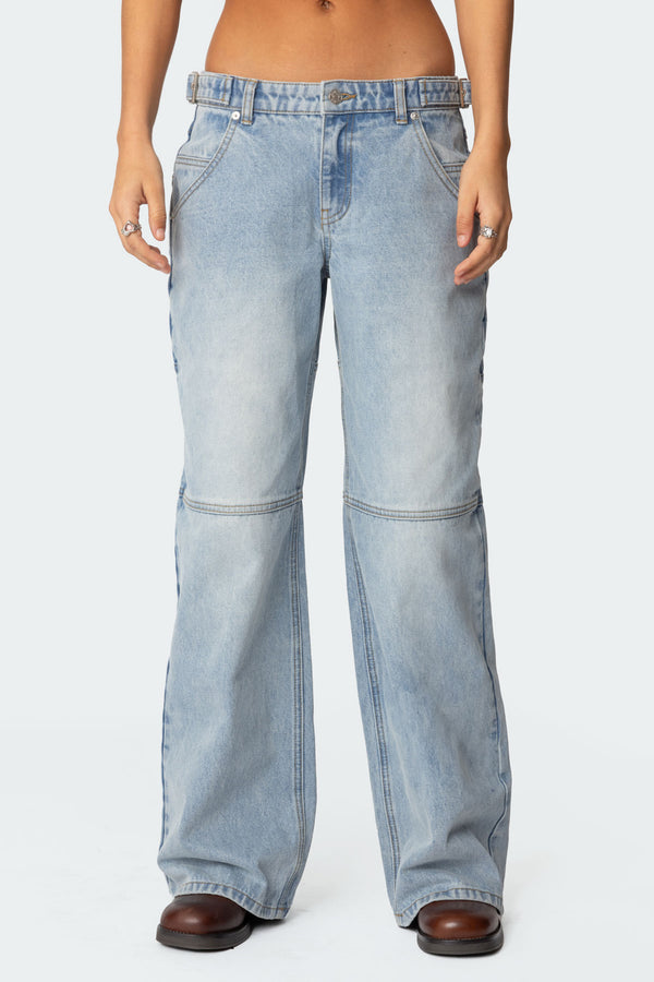 Edikted Shai Low Rise Carpenter Jeans Light Blue