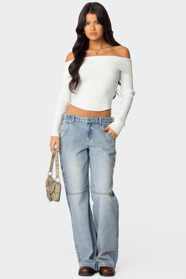edikted Shai Low Rise Carpenter Jeans light blue