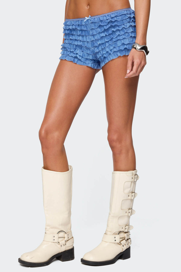 Edikted Shailee Ruffled Shorts Blue