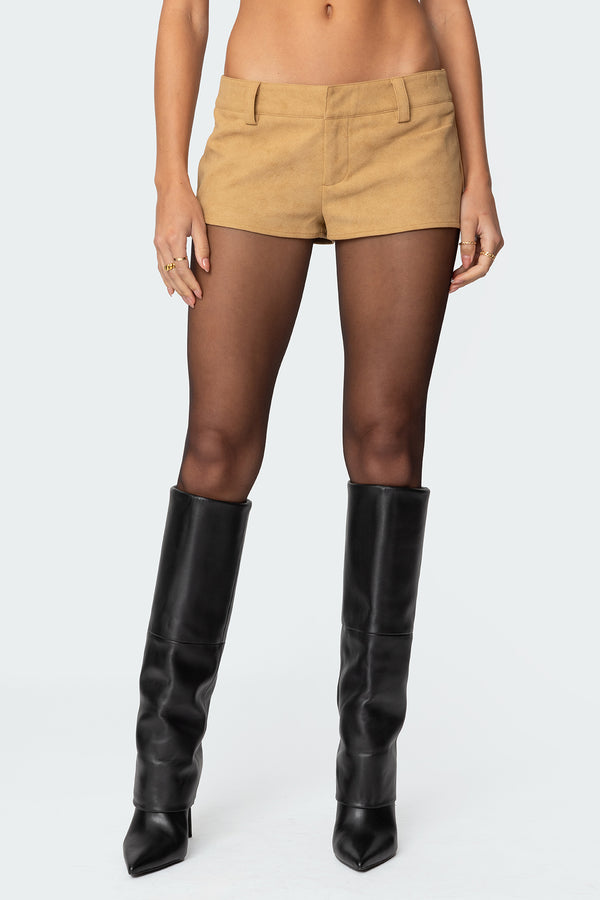 Edikted Shane Faux Suede Micro Shorts Tan