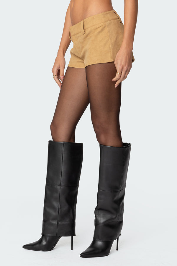 Edikted Shane Faux Suede Micro Shorts Tan