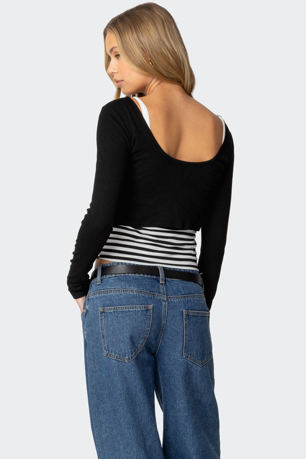 Edikted Shania Layered Striped Top Black